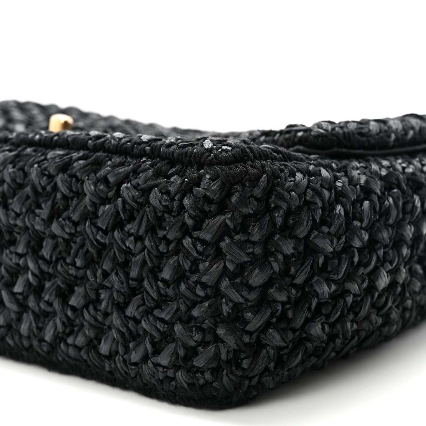 Raffia Crochet Paris Greece Medium Flap Bag Black