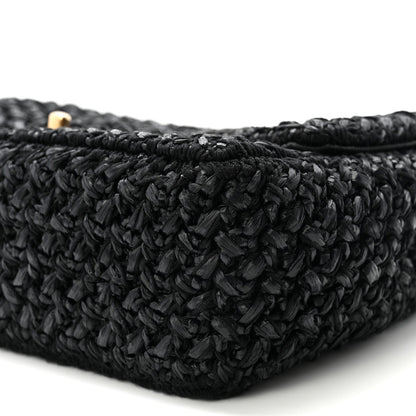 Raffia Crochet Paris Greece Medium Flap Bag Black