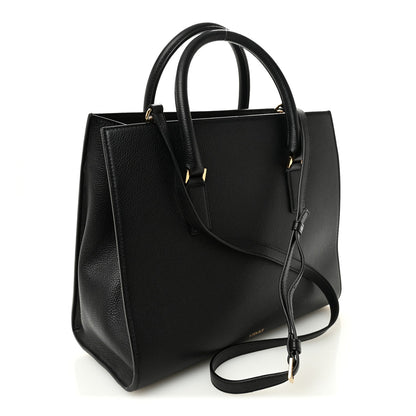 Grainy Calfskin Large Virtus Top Handle Tote Black