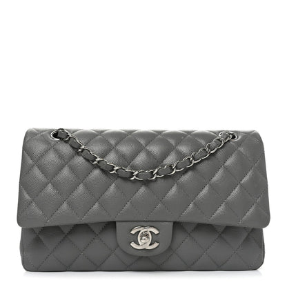 Caviar Quilted Medium Double Flap Grey