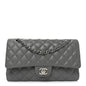 Caviar Quilted Medium Double Flap Grey