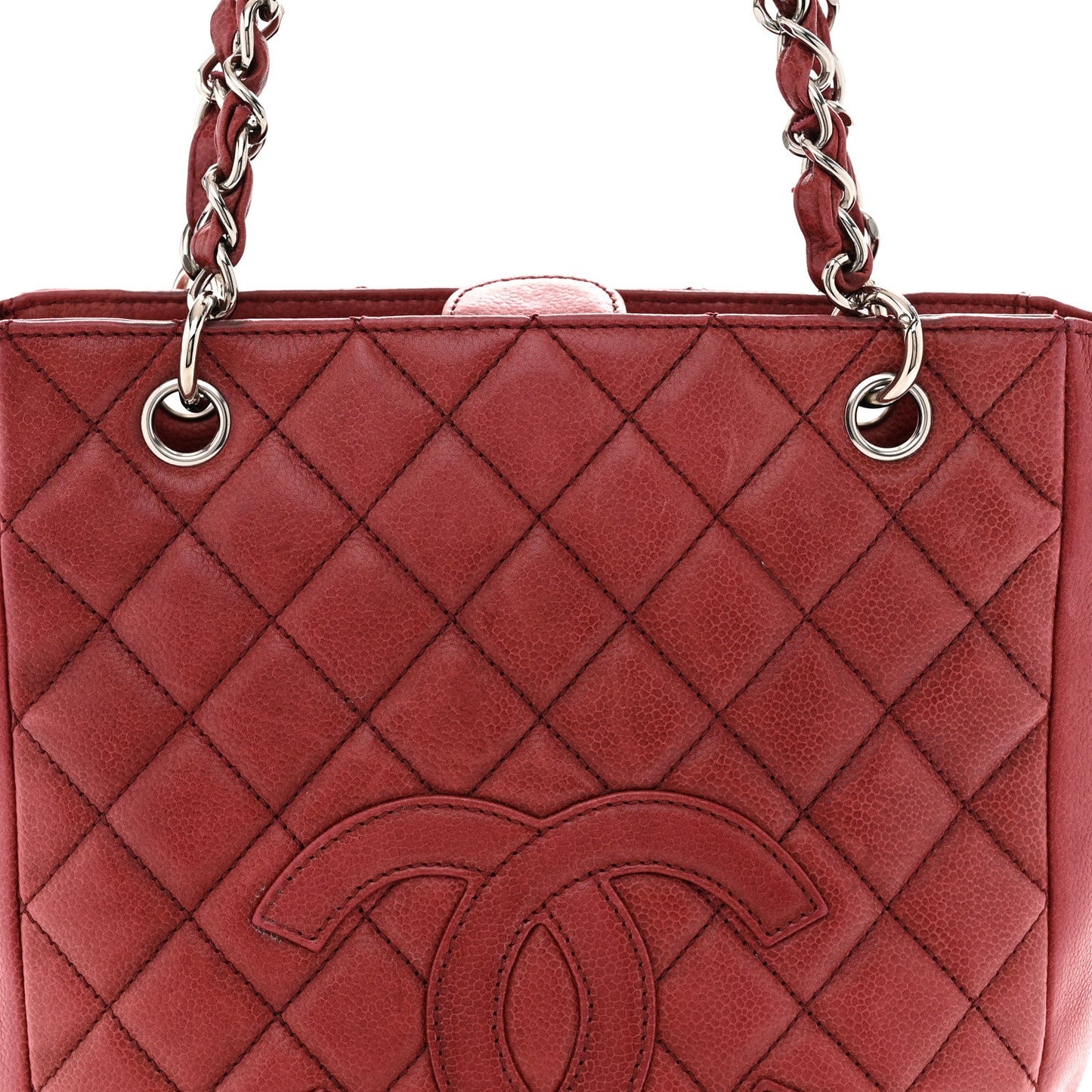 Caviar Quilted Petit Shopping Tote PST Red