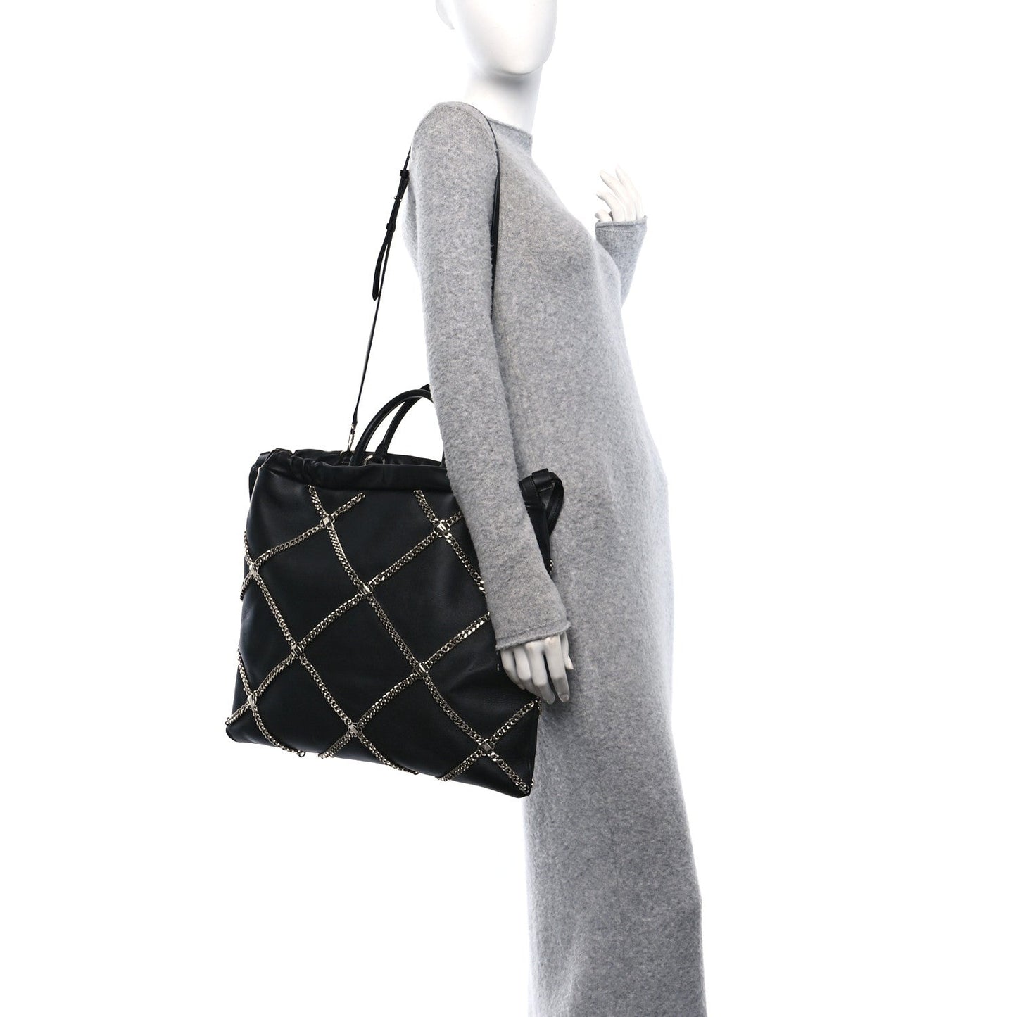 Nappa Chain Drawstring Shoulder Bag Black