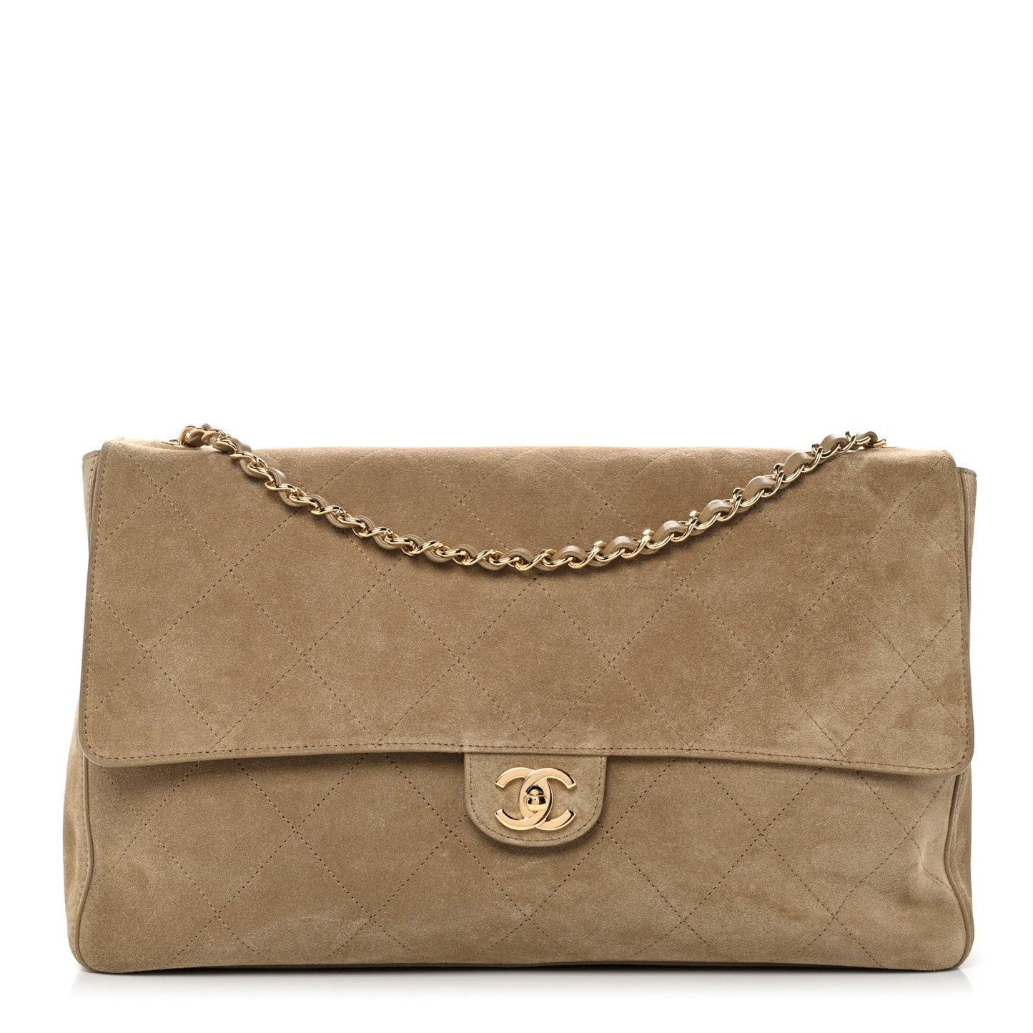 Suede Calfskin Souplissimo Maxi Flap Dark Beige