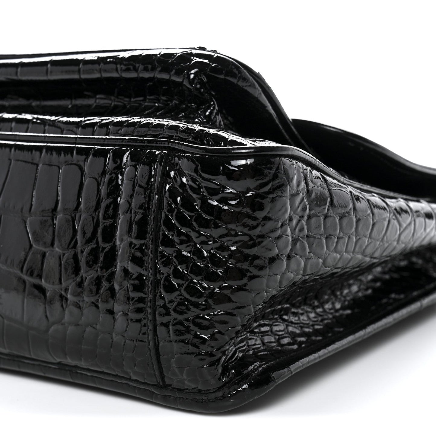 Patent Crocodile Embossed Lambskin Monogram Medium Niki Chain Satchel Black