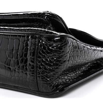 Patent Crocodile Embossed Lambskin Monogram Medium Niki Chain Satchel Black