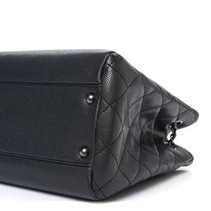 Metallic Grained Calfskin Medium Woven Chain Shopping Bag Black