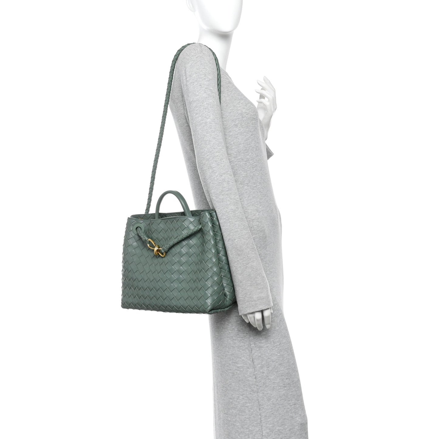 Nappa Intrecciato Medium Andiamo Shoulder Bag Aloe