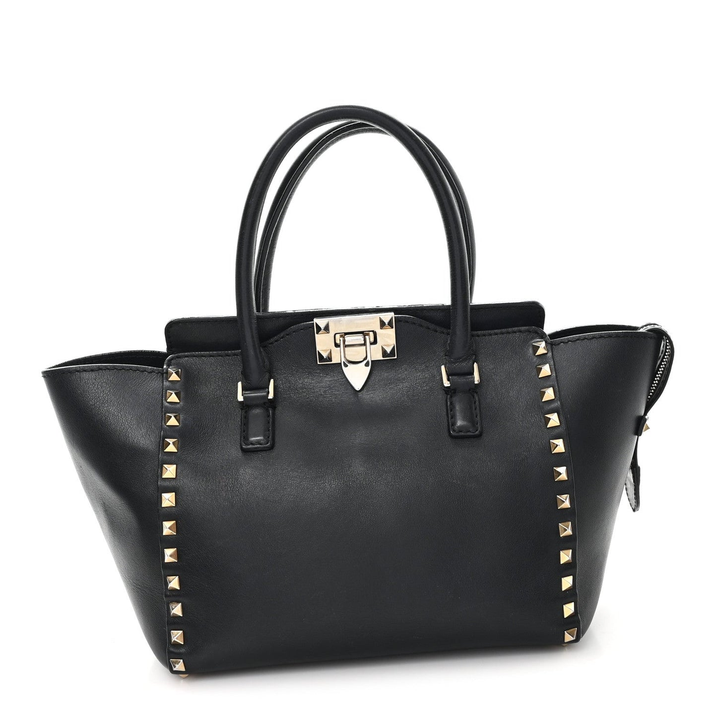 Vitello Small Rockstud Double Handle Tote Black