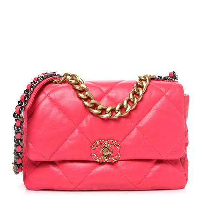 Lambskin Quilted Large Chanel 19 Flap Dark Pink