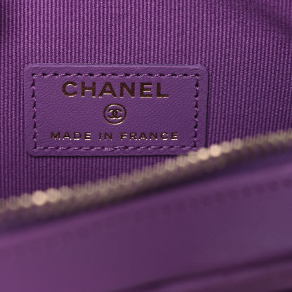 Lambskin Quilted CC In Love Heart Clutch With Chain Purple