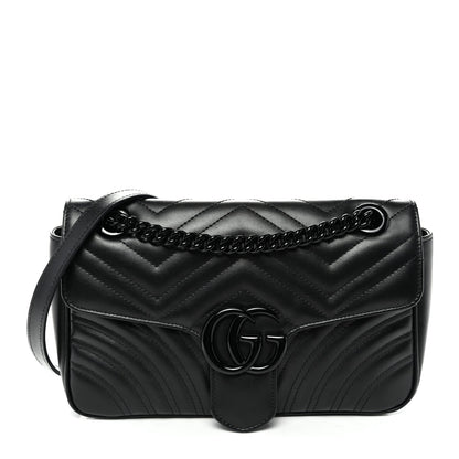 Calfskin Matelasse Monochrome Small GG Marmont Shoulder Bag Black