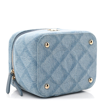 Denim Quilted Small CC Vanity Case Blue