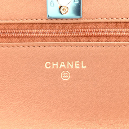 Lambskin Quilted Trendy CC Wallet On Chain WOC Camel