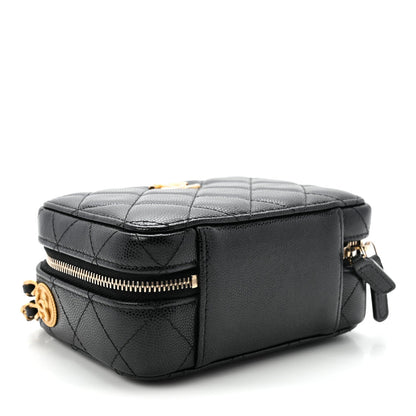 Caviar Quilted Twist Your Buttons Clutch With Chain Black
