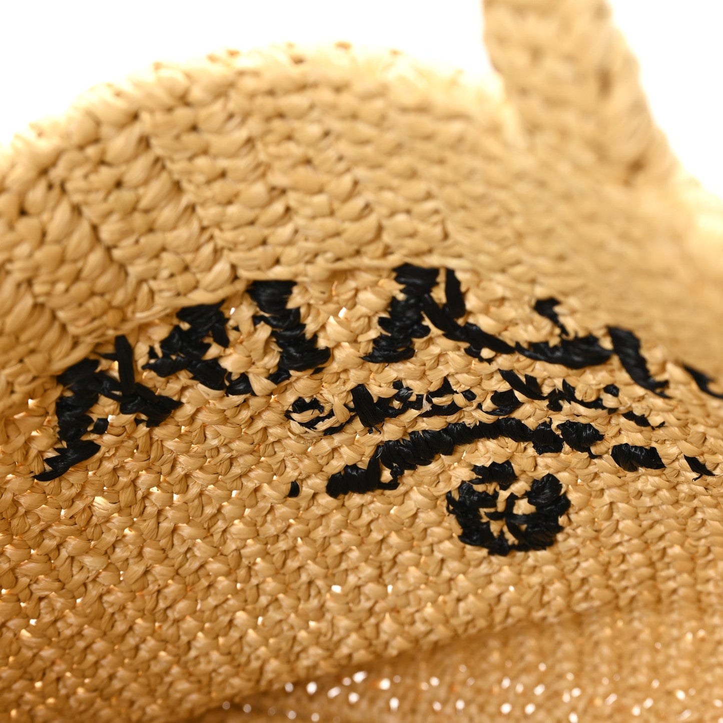 Yarn Raffia Effect Crochet Embroidered Small Logo Tote Naturale