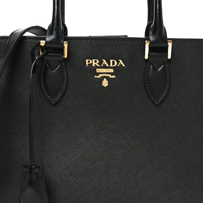 Saffiano Soft Calfskin Small Zippered Tote Black