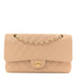 Caviar Quilted Medium Double Flap Beige
