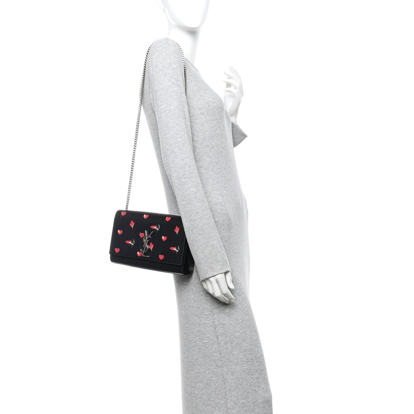Calfskin Medium Heart Bolts Monogram Kate Satchel Black