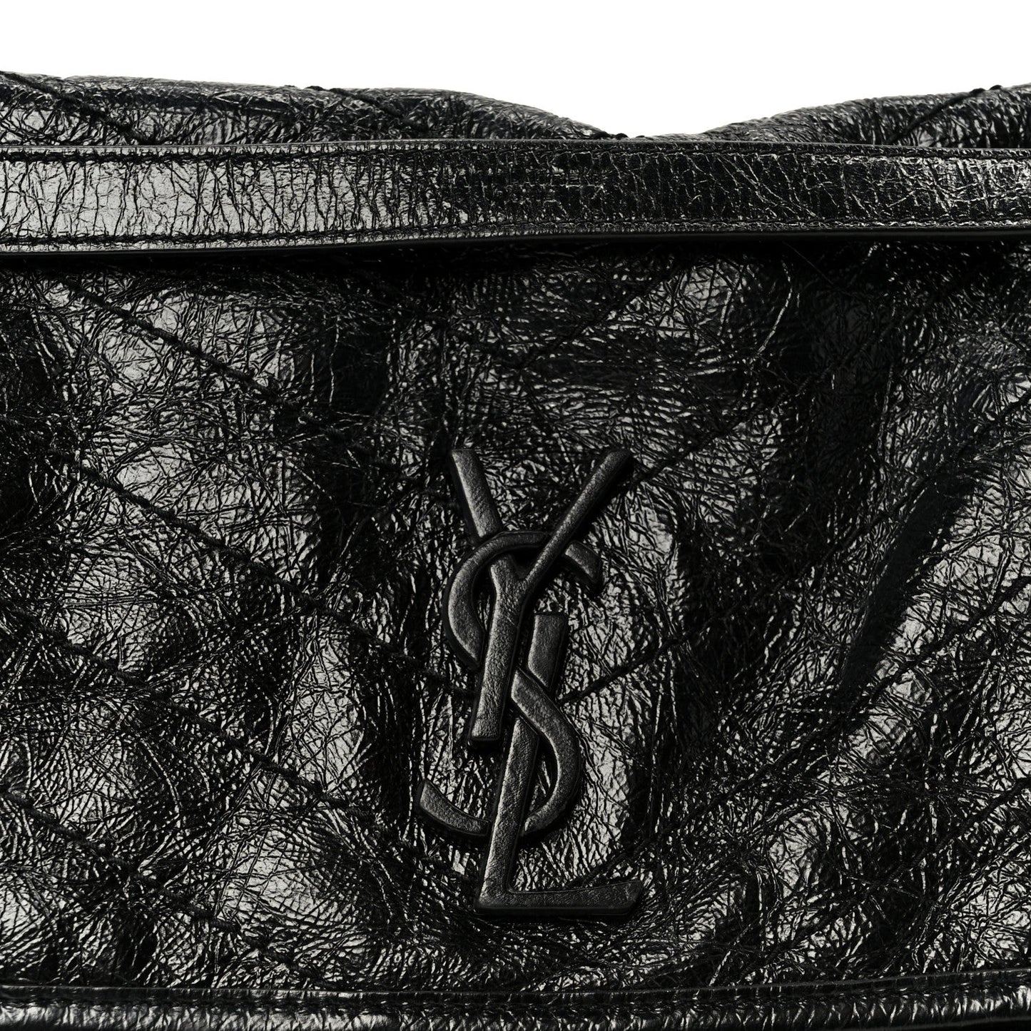 Crinkled Calfskin Matelasse Monogram Medium Niki Chain Satchel Black
