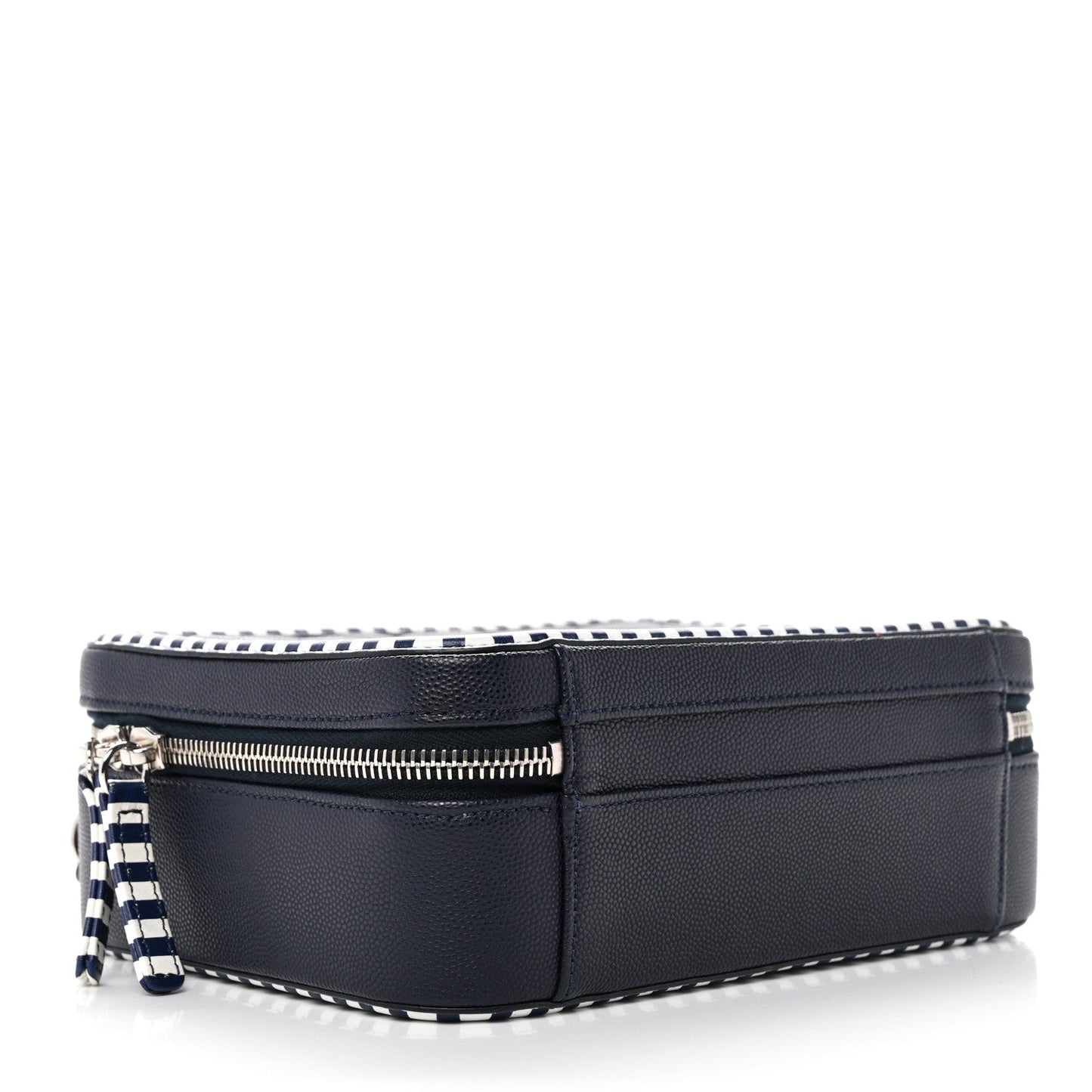 Caviar Quilted Striped Medium CC Filigree Vanity Case Navy White