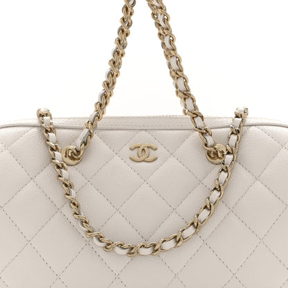 Caviar Quilted Barrel Clutch With Chain White
