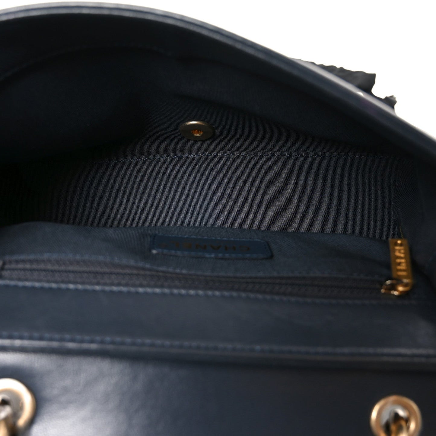 Sheepskin Chevron Stitched Chain Top Handle Flap Blue