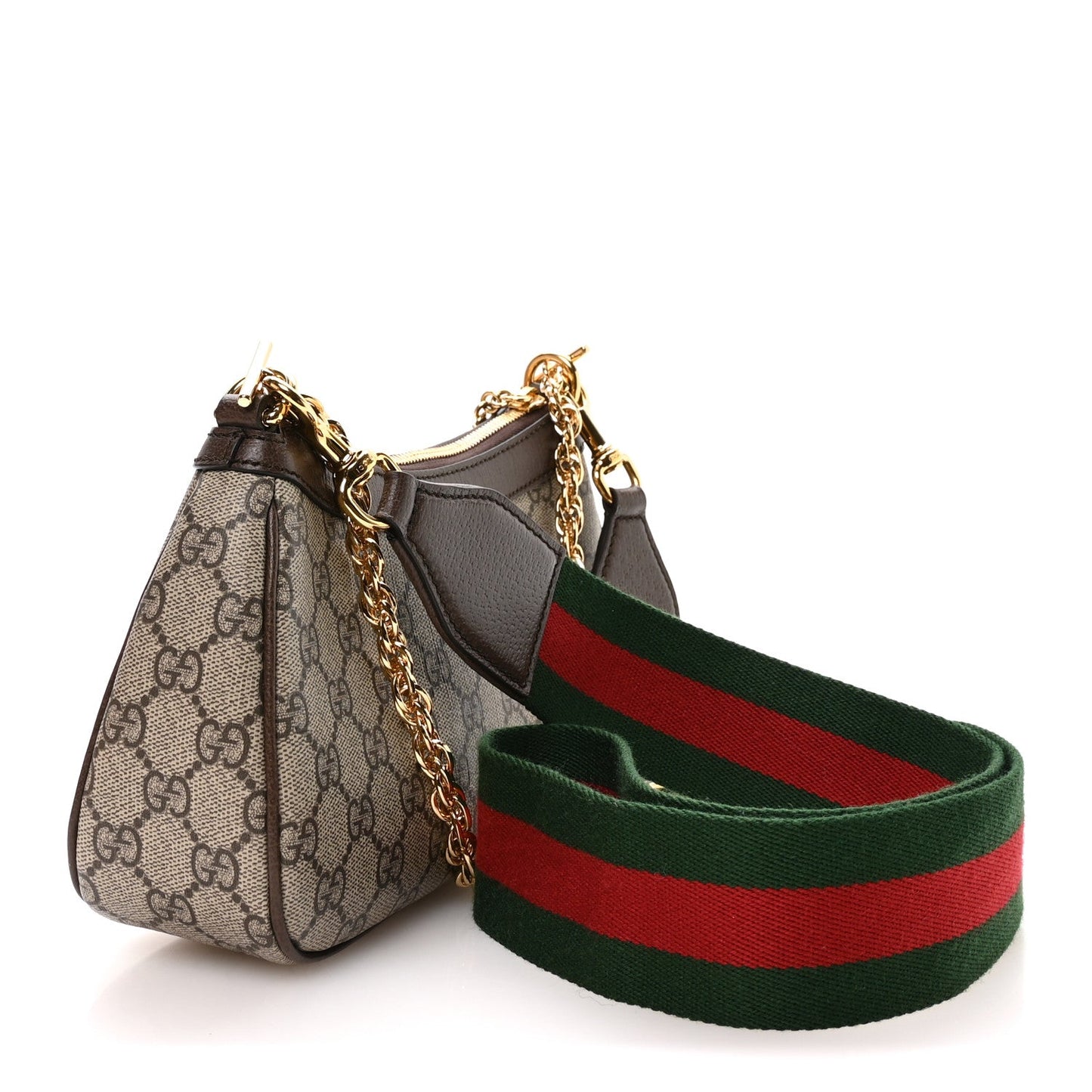 GG Supreme Monogram Textured Dollar Calfskin Web Small Ophidia GG Handbag Beige Ebony New Acero