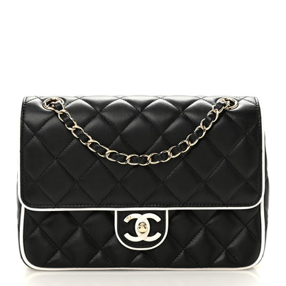 Lambskin Quilted Resin Graphic Frame Flap Bag Black White