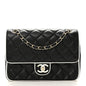 Lambskin Quilted Resin Graphic Frame Flap Bag Black White