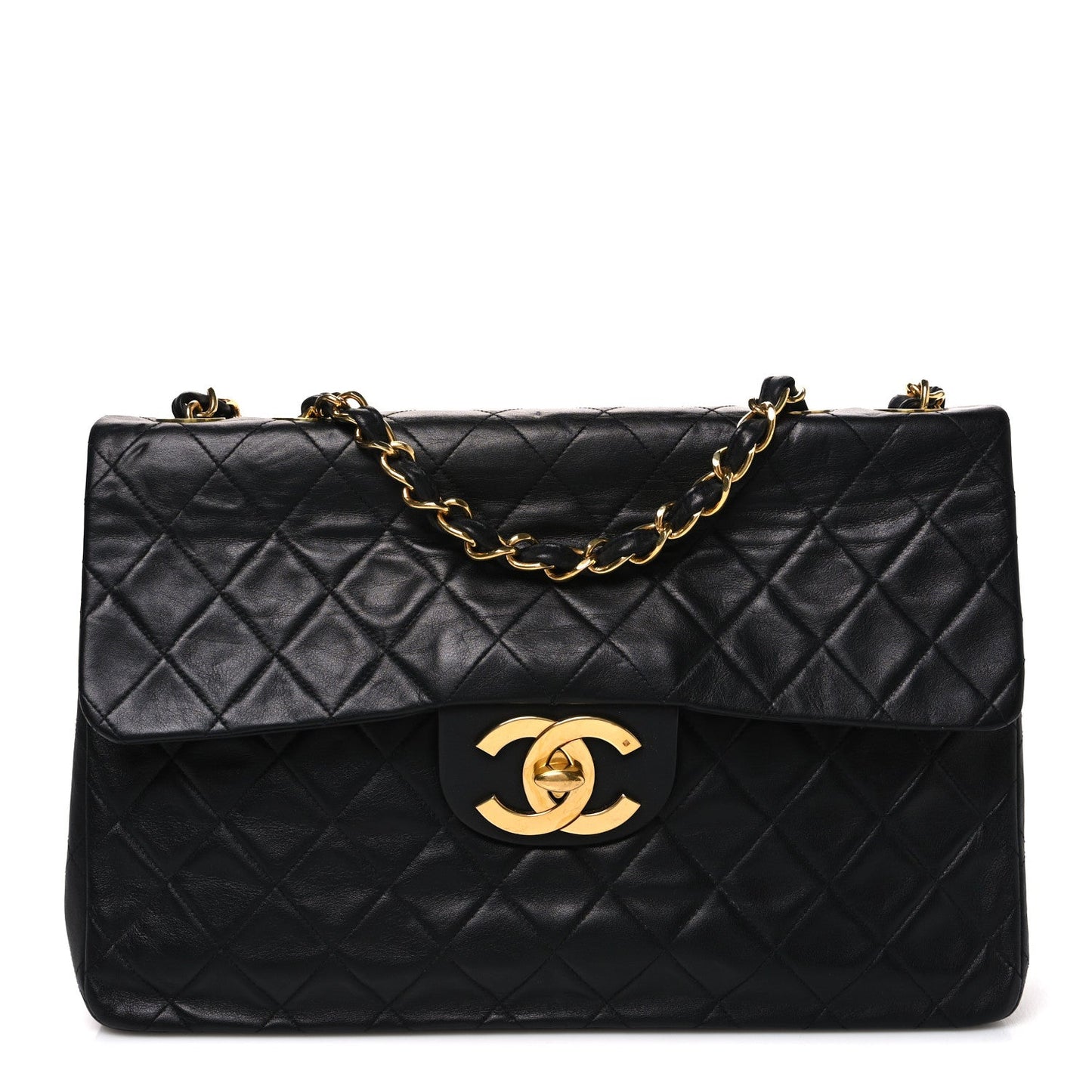 Lambskin Quilted XL Jumbo Single Flap Black