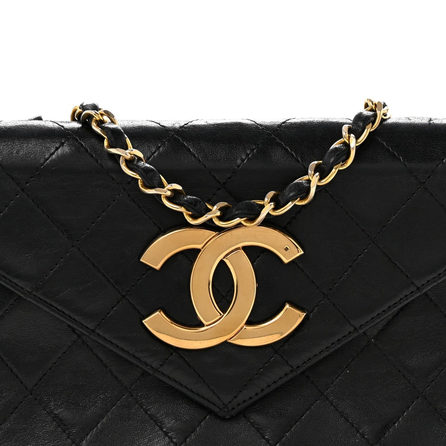 Lambskin Quilted Envelope Flap Black
