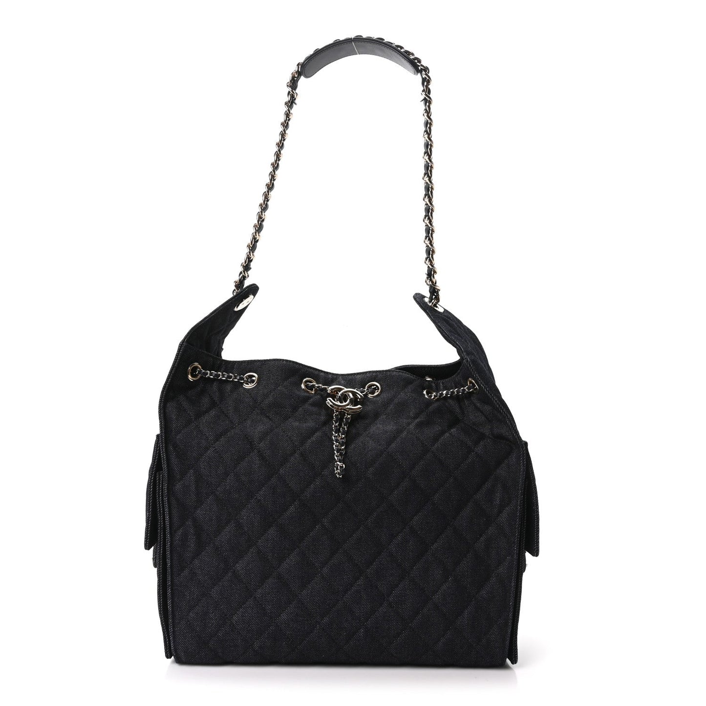 Denim Quilted Medium Chanel 25 Handbag Dark Blue
