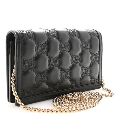 Calfskin GG Matelasse Chain Wallet Black