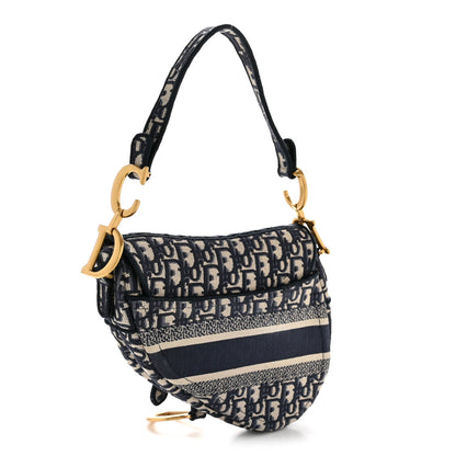 Oblique Embroidered Saddle Bag Blue