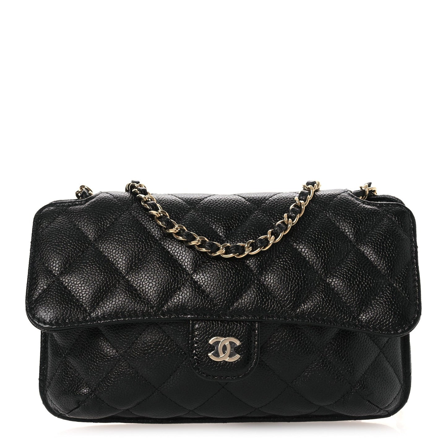 Caviar Fabric Foldable Tote Bag With Chain Black Multicolor