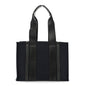 Cotton Shiny Calfskin Medium Woody Ribbon Tote Obscure Navy