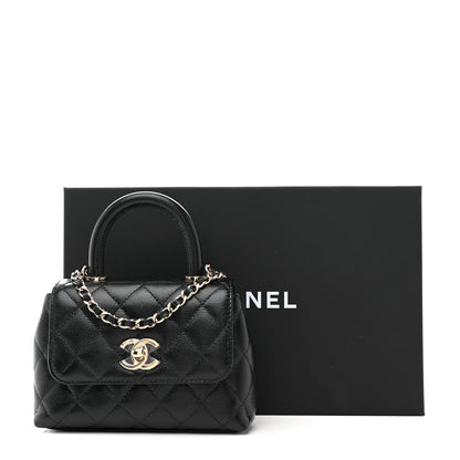 Caviar Quilted Coco Handle Clutch With Chain Black