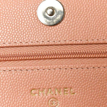Caviar Quilted Perforated Metal CC Wallet On Chain WOC Beige