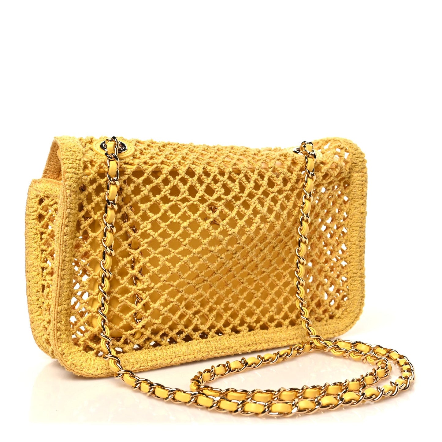 Mesh Macrame Small Flap Bag Yellow