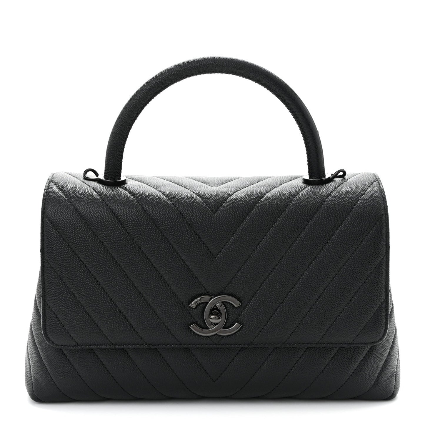 Caviar Chevron Quilted Small Coco Handle Flap So Black