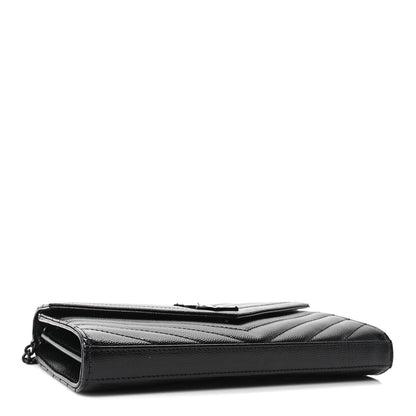 Grain De Poudre Matelasse Chevron Monogram Monochrome Chain Wallet Black