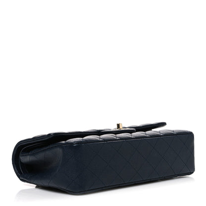 Caviar Quilted Medium Double Flap Navy
