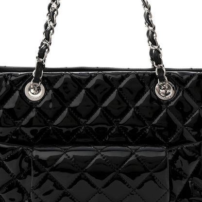 Patent Quilted Large Coco Shine Shopping Tote Black
