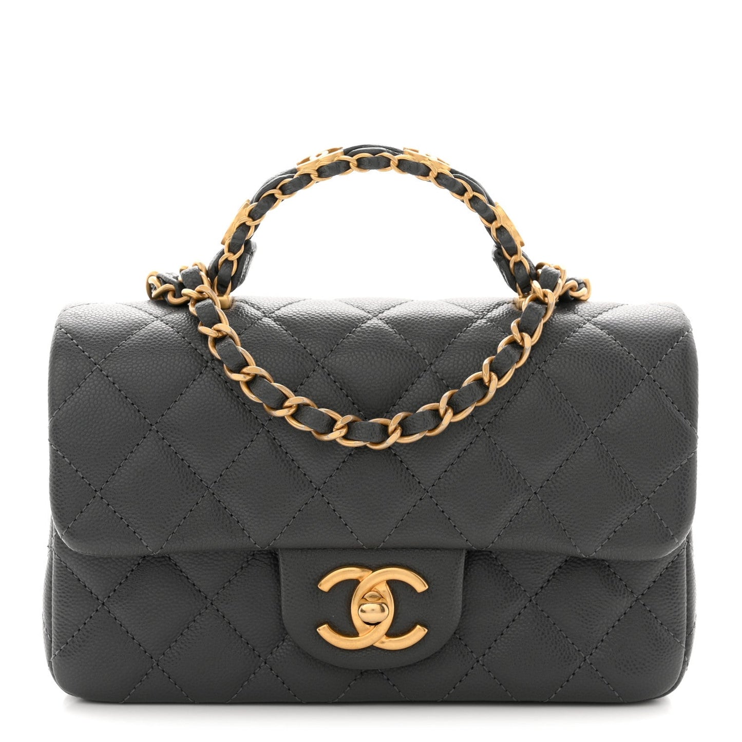 Caviar Quilted Mini Handy CC Flap Grey
