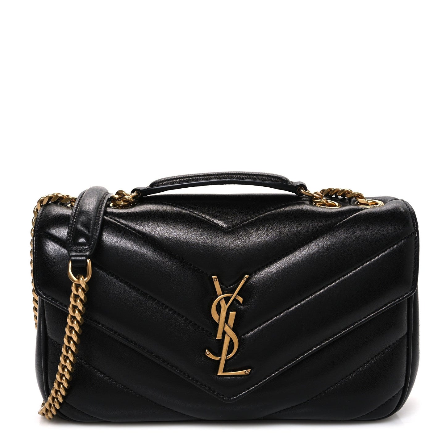 Lambskin Chevron Quilted Small Loulou Black