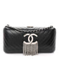 Lambskin Chevron Quilted CC Fringe Clutch Black