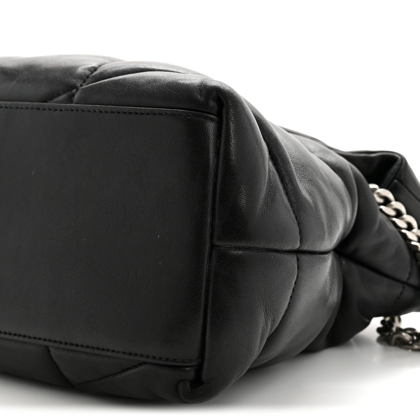 Lambskin Quilted Medium Loulou Puffer Monogram Chain Satchel Black