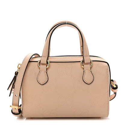 Gilbert Calfskin Jumbo GG Embossed Super Mini Top Handle Bowler Bag Beige