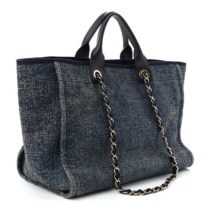 Lurex Canvas Medium Deauville Tote Navy Blue